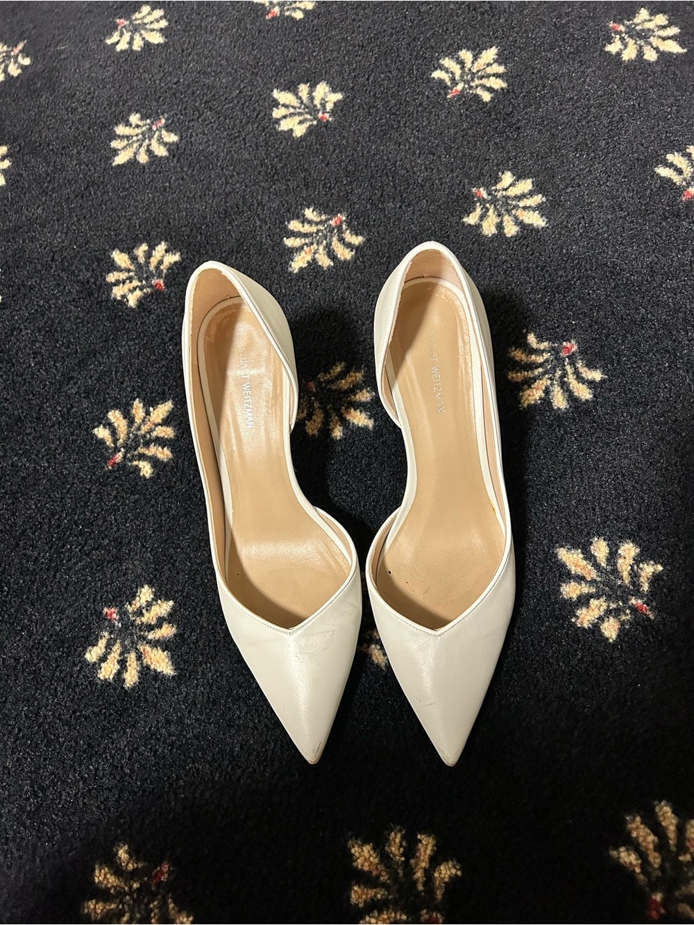 Stuart Weitzman Pointed-Toe D'Orsay Pumps in Cream